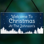 Christmas Decoration Hanging Door Sign Personalised Welcome