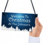 Christmas Decoration Hanging Door Sign Personalised Welcome