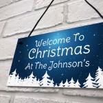 Christmas Decoration Hanging Door Sign Personalised Welcome