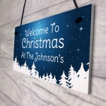 Christmas Decoration Hanging Door Sign Personalised Welcome