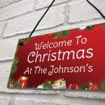 Personalised Christmas At The 'Surname' Sign Christmas Decor