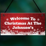 Christmas at the 'Surname' Welcome Plaque Personalised Christmas