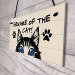 Funny Cat Gift BEWARE Sign Cat Lovers Gift For Home Animal Sign