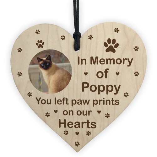 Personalised Cat Memorial Gift Hanging Wood Heart Tree Decor