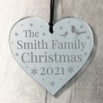 Family Christmas Tree Bauble Engraved Heart Surname Novelty Gift