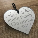 Family Christmas Tree Bauble Engraved Heart Surname Novelty Gift