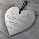 Family Christmas Tree Bauble Engraved Heart Surname Novelty Gift