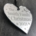 Family Christmas Tree Bauble Engraved Heart Surname Novelty Gift