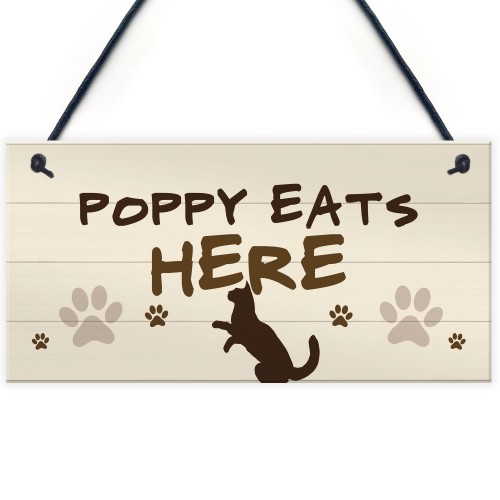 Personalised Cat Sign Any Name Eats Here Cat Lover Gift Hanging