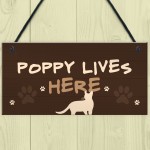 Personalised Cat Sign Any Name Lives Here Cat Lover Gift Hanging