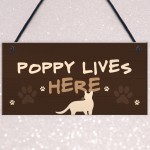 Personalised Cat Sign Any Name Lives Here Cat Lover Gift Hanging