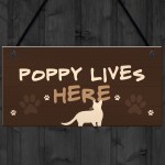 Personalised Cat Sign Any Name Lives Here Cat Lover Gift Hanging