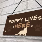 Personalised Cat Sign Any Name Lives Here Cat Lover Gift Hanging