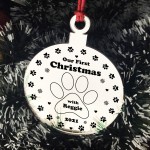 Our First Christmas With Dog Puppy Engraved Christmas Bauble