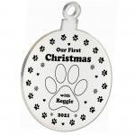 Our First Christmas With Dog Puppy Engraved Christmas Bauble