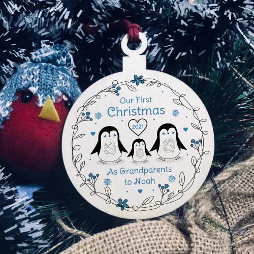 Our First Christmas As Grandparents Personalised Wooden Bauble