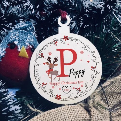 Personalised Christmas Eve Box Filler Wood Christmas Bauble