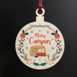 Novelty Caravan Wood Bauble Design Merry Campers Caravan Lover