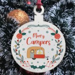 Novelty Caravan Wood Bauble Design Merry Campers Caravan Lover