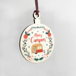 Novelty Caravan Wood Bauble Design Merry Campers Caravan Lover