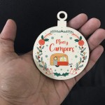 Novelty Caravan Wood Bauble Design Merry Campers Caravan Lover