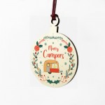 Novelty Caravan Wood Bauble Design Merry Campers Caravan Lover