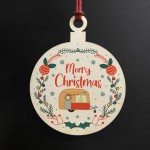 Novelty Caravan Bauble Design Hanging Wood Decoration