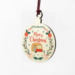 Novelty Caravan Bauble Design Hanging Wood Decoration