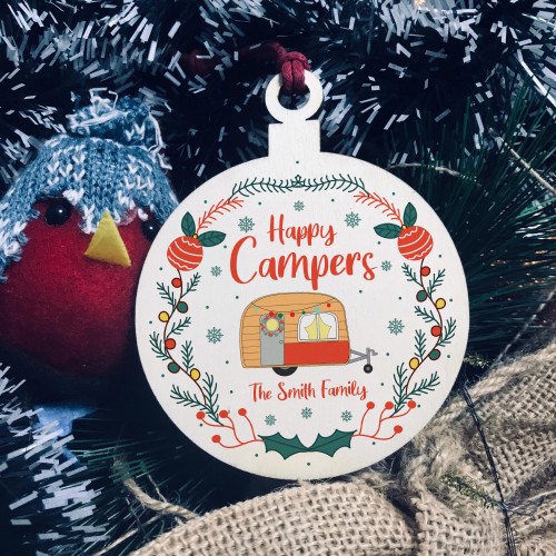 Novelty Caravan Christmas Decoration Personalised Bauble Family