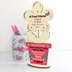 True Friend Wood Flower Plaque Gift For Best Friend Friendship