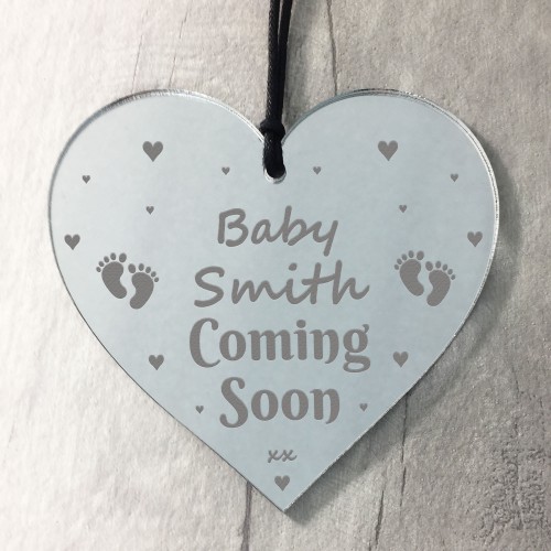 Pregnancy Announcement Gift Engraved Heart Personalised Baby