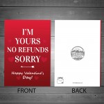 Valentines Card For Him Her NO REFUNDS Funny Humour Card