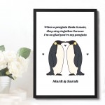 Personalised Penguin Gift Framed Print For Couple Anniversary