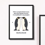 Personalised Penguin Gift Framed Print For Couple Anniversary