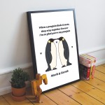 Personalised Penguin Gift Framed Print For Couple Anniversary