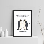 Personalised Penguin Gift Framed Print For Couple Anniversary