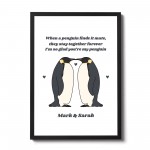 Personalised Penguin Gift Framed Print For Couple Anniversary