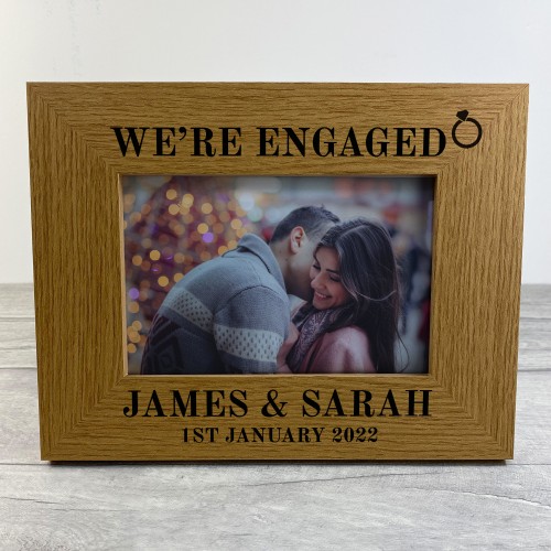 WERE ENGAGED Gift Personalised Wood Photo Frame Gift For Couple