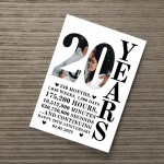 20th Anniversary Gift Print Personalised Photo Husband Wife