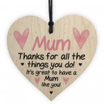 Thank You Gift For Mum Wood Heart Mothers Day Birthday Gift