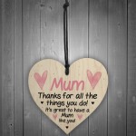 Thank You Gift For Mum Wood Heart Mothers Day Birthday Gift