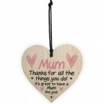 Thank You Gift For Mum Wood Heart Mothers Day Birthday Gift