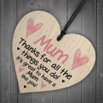 Thank You Gift For Mum Wood Heart Mothers Day Birthday Gift