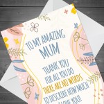 Thank You Card For Mum Mothers Day Birthday From Daughter Son