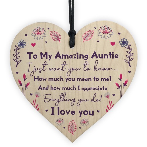 Amazing Auntie Gift For Birthday Mothers Day Wood Heart