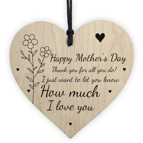 Happy Mothers Day Gift For Mum Mummy Nan Wood Heart Thank You