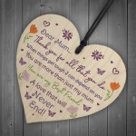 Mum Gift Wood Heart THANK YOU Gift For Mothers Day Birthday