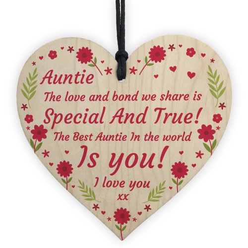 Special Gift For Auntie Birthday Mothers Day Wood Heart Gift