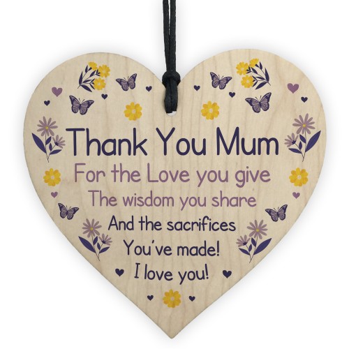 Thank You Mum Gift Wood Heart Birthday Mothers Day Gift