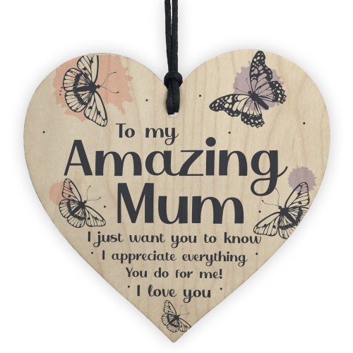 Gift For Amazing Mum Mothers Day Birthday Gift Wood Heart